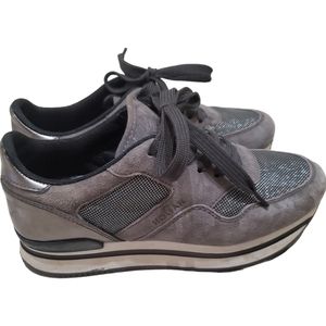 Hogan Platform Sneaker Womens Shoes Grey 36.5 Silver Sparkle Suede $525